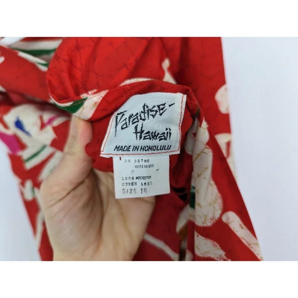 Vintage 60s Paradise Hawaii sz 14 Tropical Floral Sleeveless Knee Length Dress - Picture 9 of 10